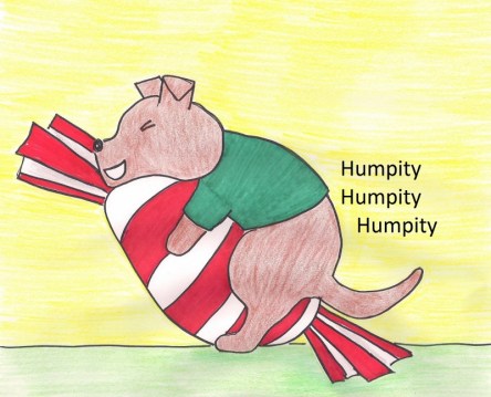 Drawing of Cairn terrier puppy humping his favorite peppermint toy.