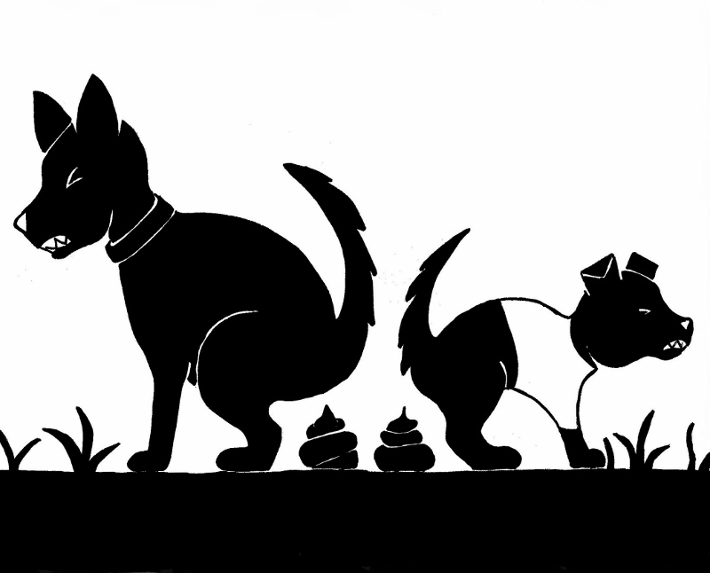 Scherenschnitte=type picture of two doggies pooping.