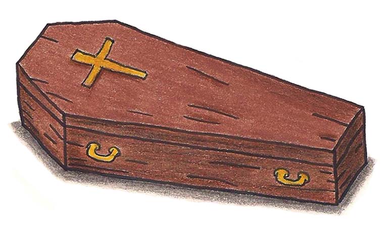 wooden coffin with cross on it
