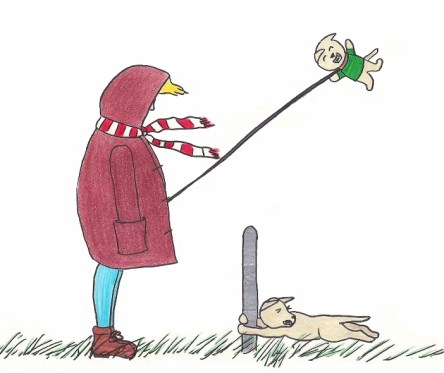 Whee! Puppy is blown like a kite by a nor'easter