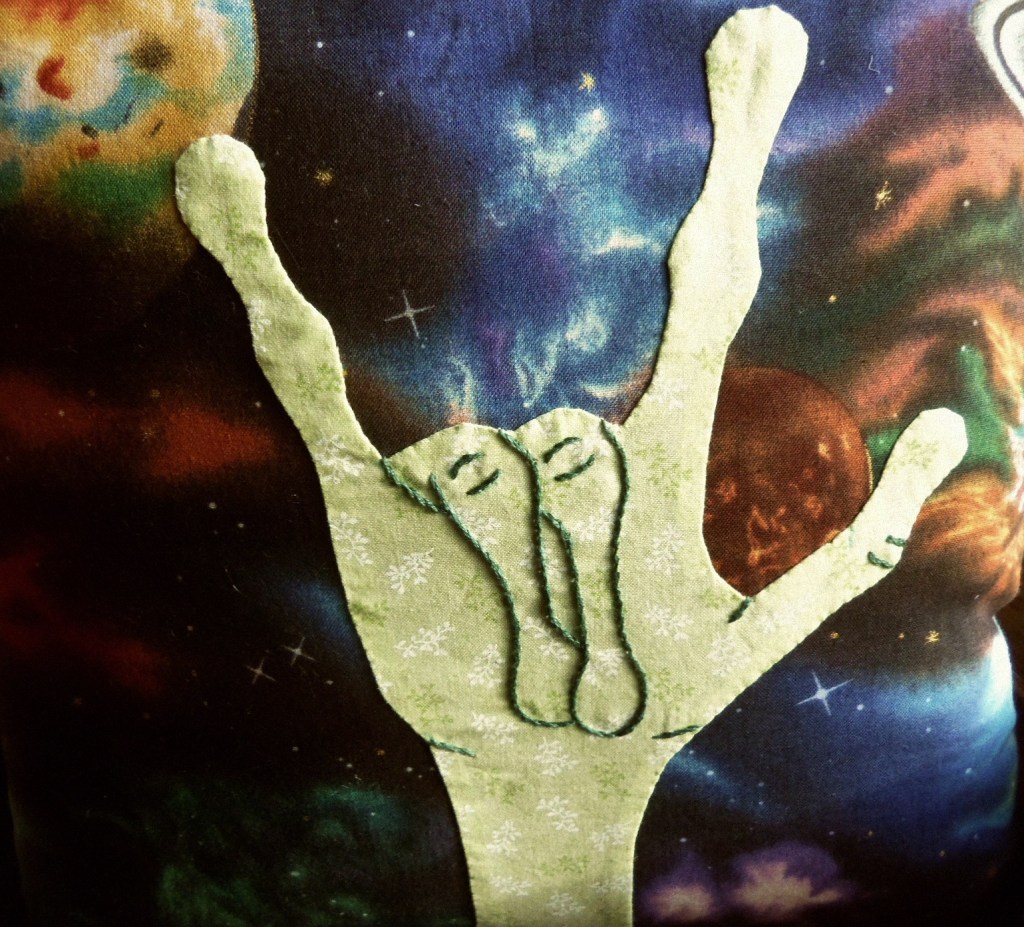 ASL Alien Hand Pillow with Galaxies