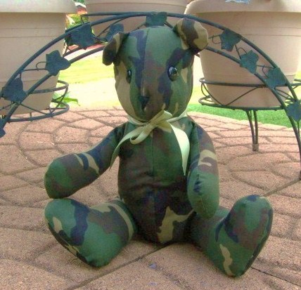 Camouflage stuffed bear.