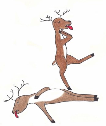 Two cartoon deer dying