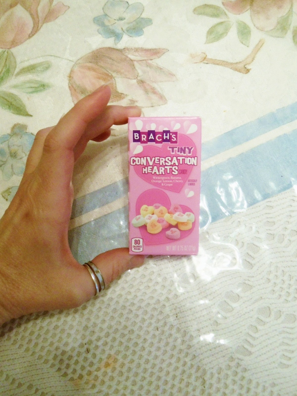 Tiny box of conversation hearts.