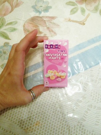 Tiny box of conversation hearts.