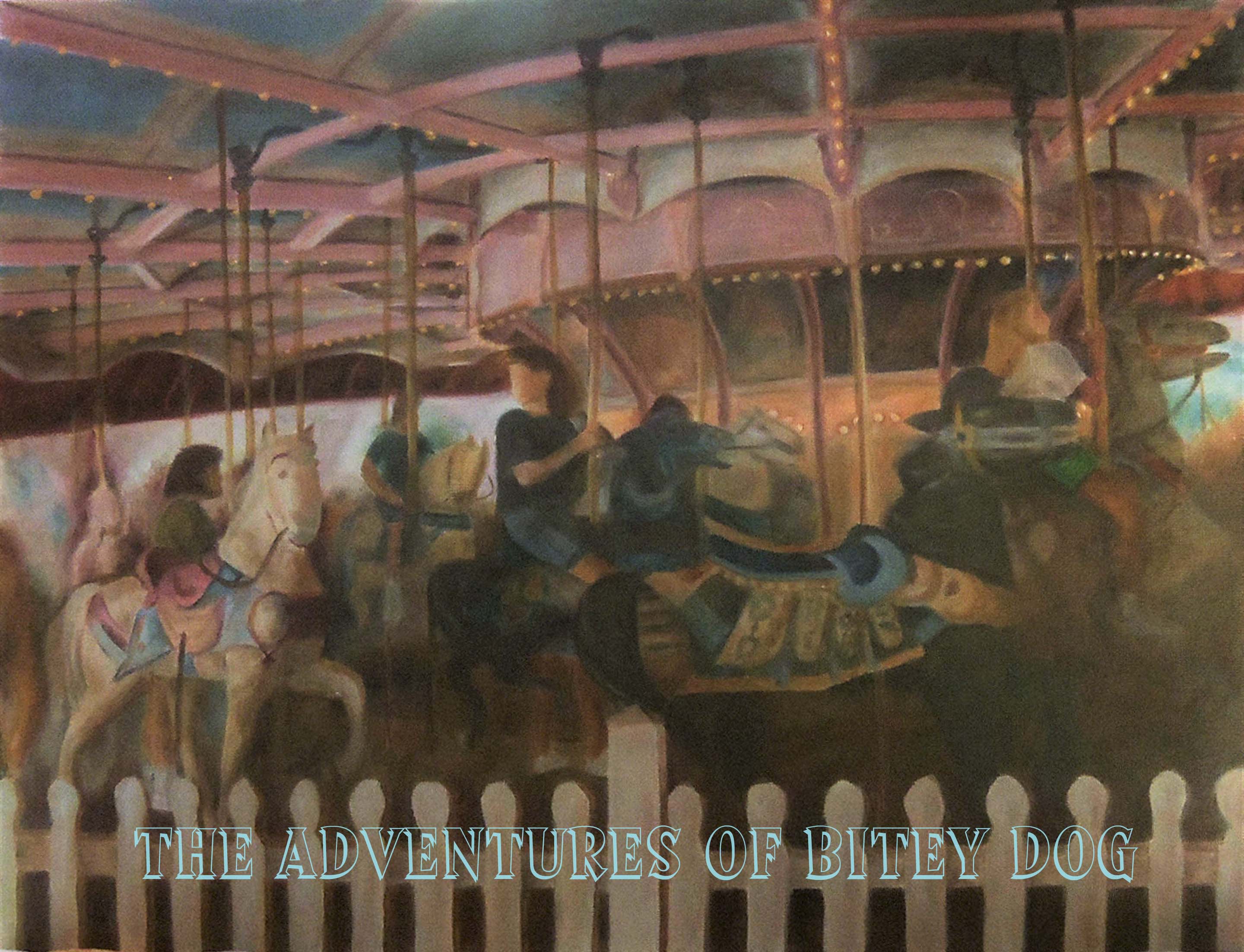 Patrons ride a coorful merry go round at an amusement park.