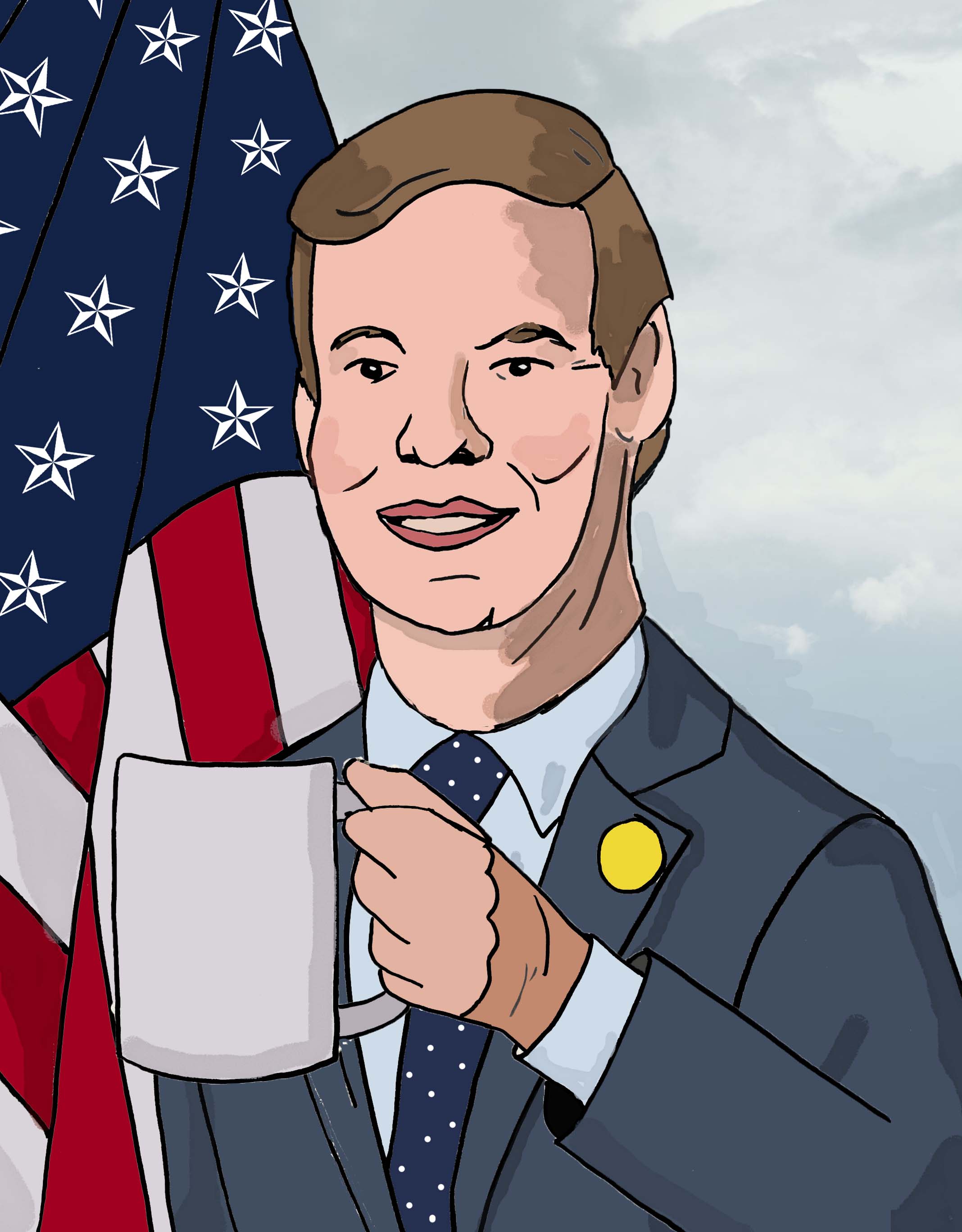 Sketch of Eric Swalwell and the infamous cup.