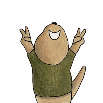 Happy Toby flashes peace signs.