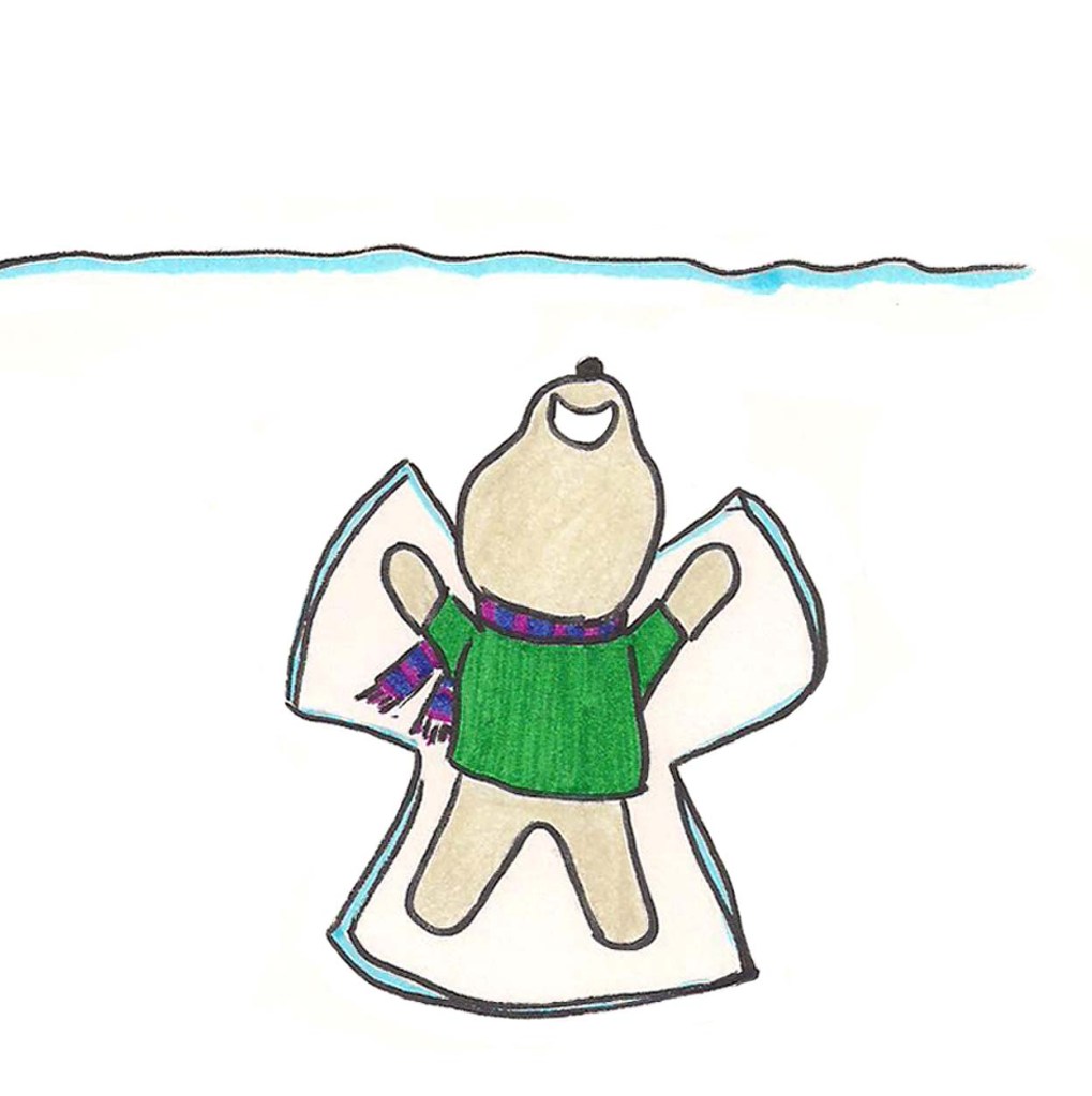 Puppy makes snow angels.