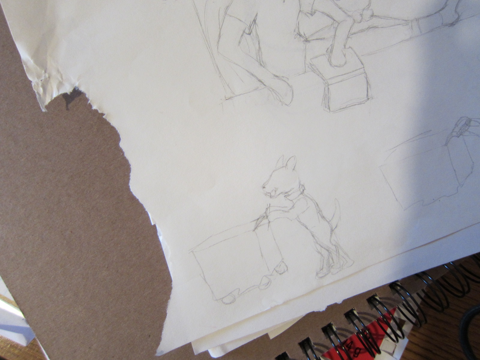 Dog-chewed sketch paper