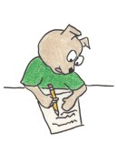 Sketch of puppy writing about his traumatic ordeal.