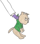 Sketch of little dog being picked up by his collar