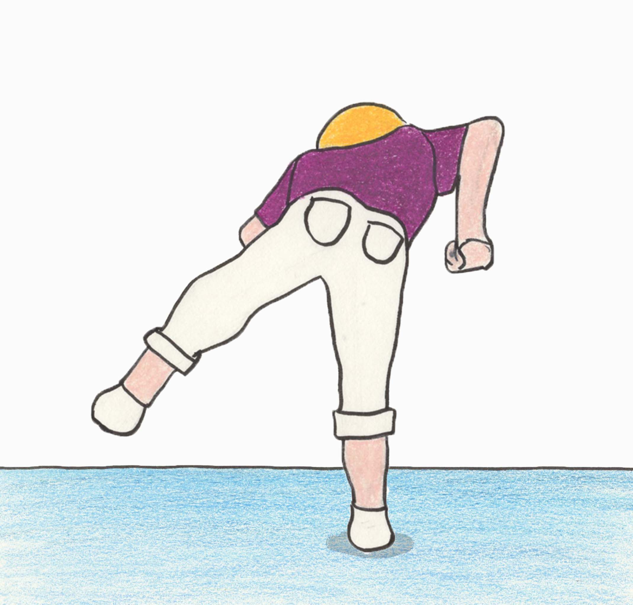 Woman with injured legs struggles to walk.