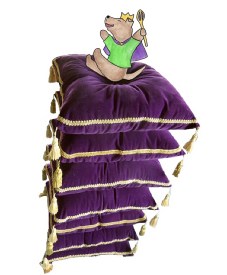 Toby on a stack of cushions