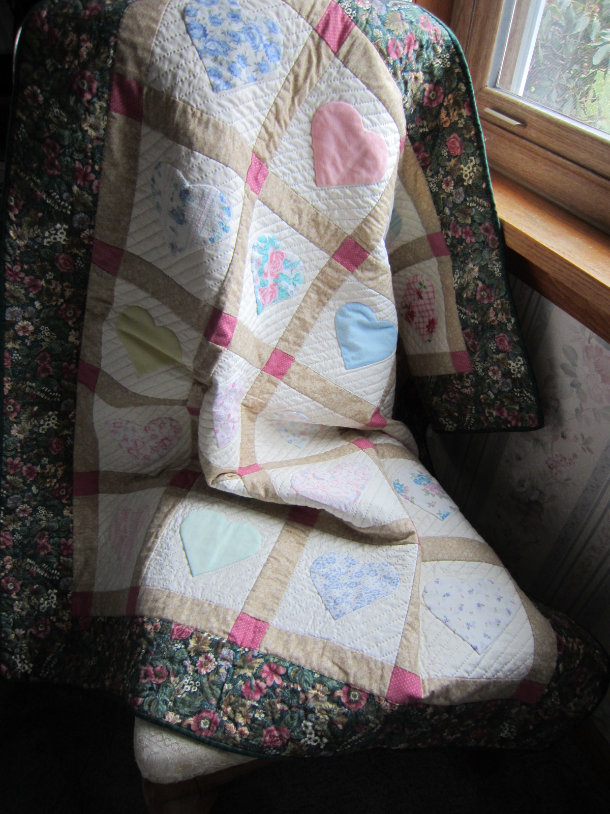 Memory quilt near window