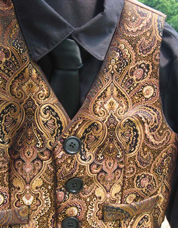 Boy's Black Shirt with Copper Paisley Vest