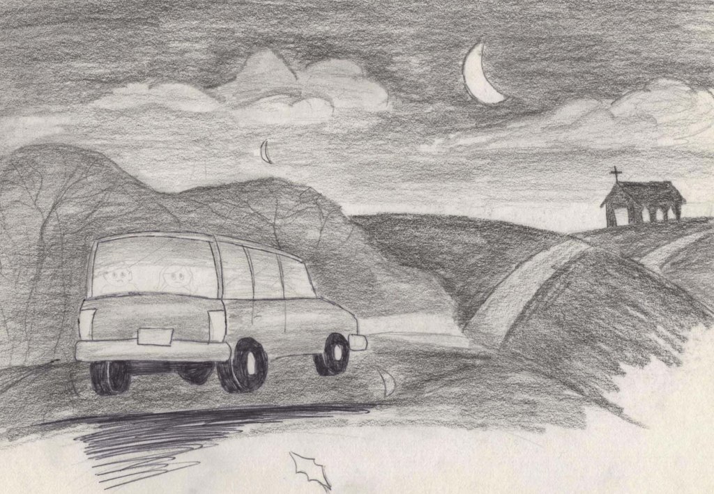 Two children trapped in the back of a station wagon on their way to church on Halloween night.