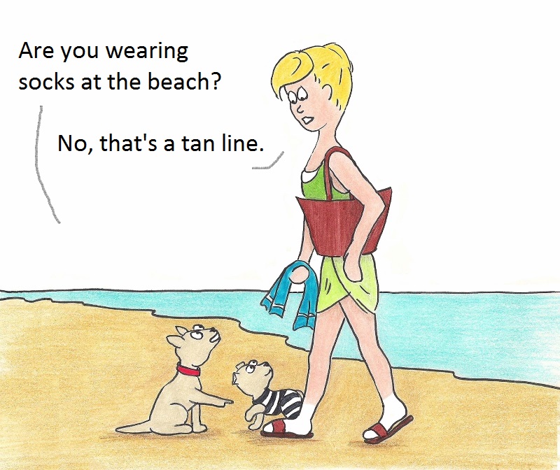 Are you wearing socks at the beach? No, that's a tan line.