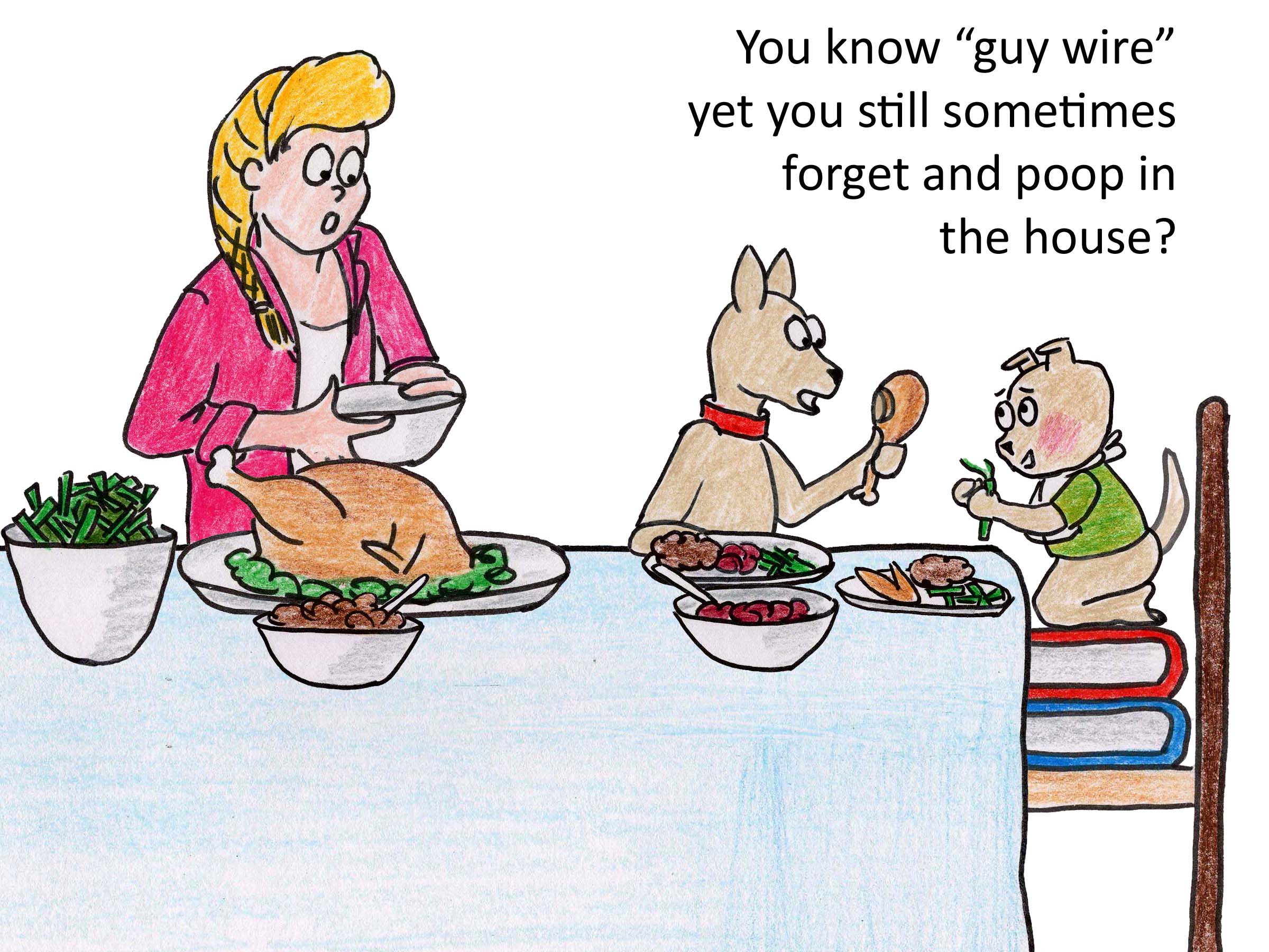 You know "guy wire" yet you still sometimes forget and poop in the house?