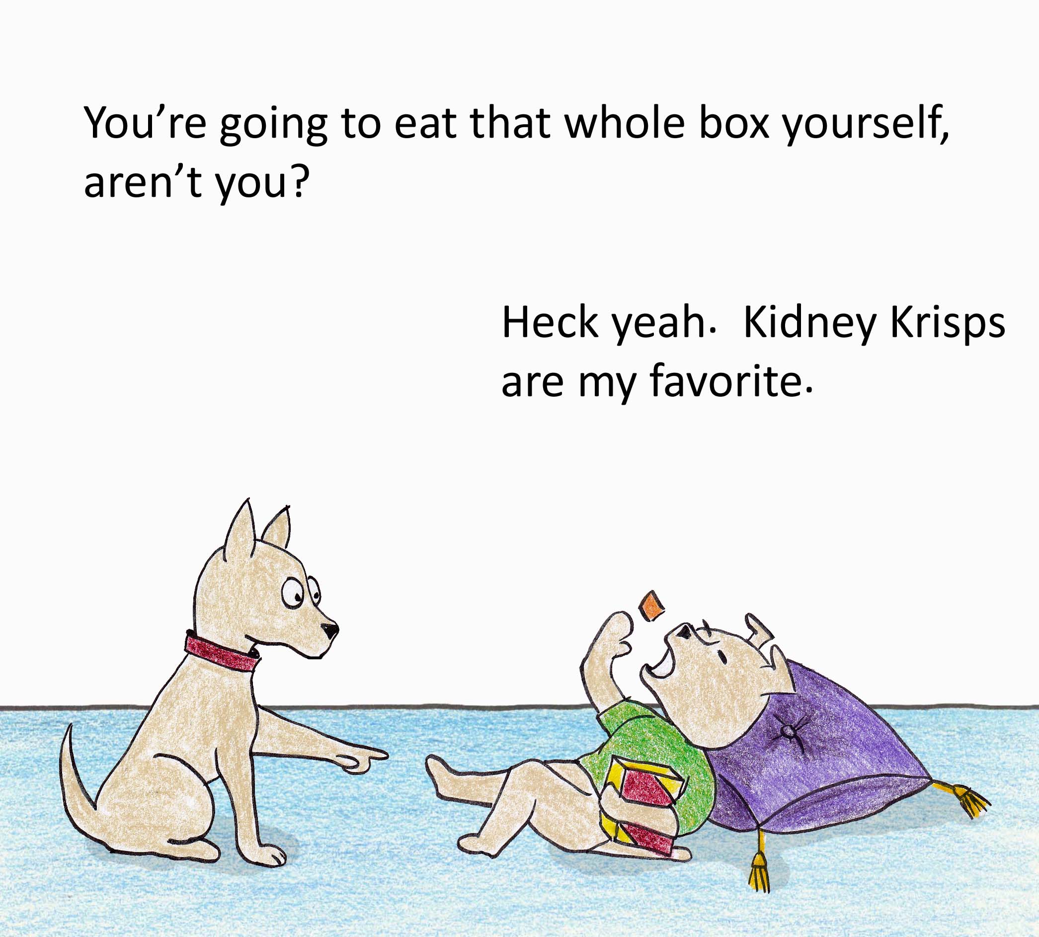 You're going to eat that whole box yourself, aren't you? Heck Yeah. Kidney Krisps are my favorite.