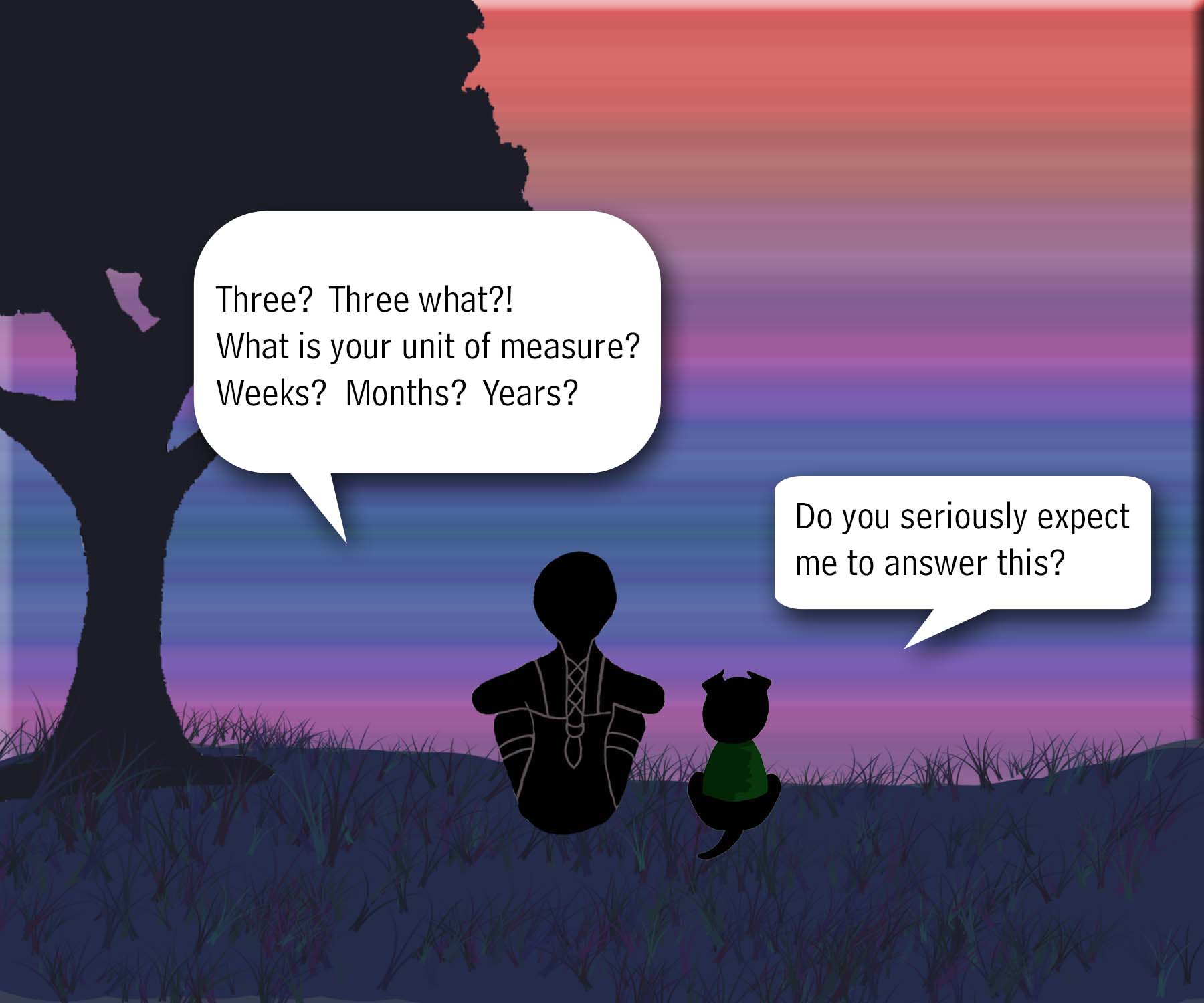 Three? Three what?? What is your unit of measure? Weeks? Months? Years? Do you seriously expect me to answer this?